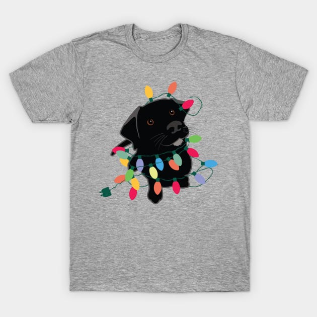 Puppy With Christmas Lights T-Shirt by DesignCat